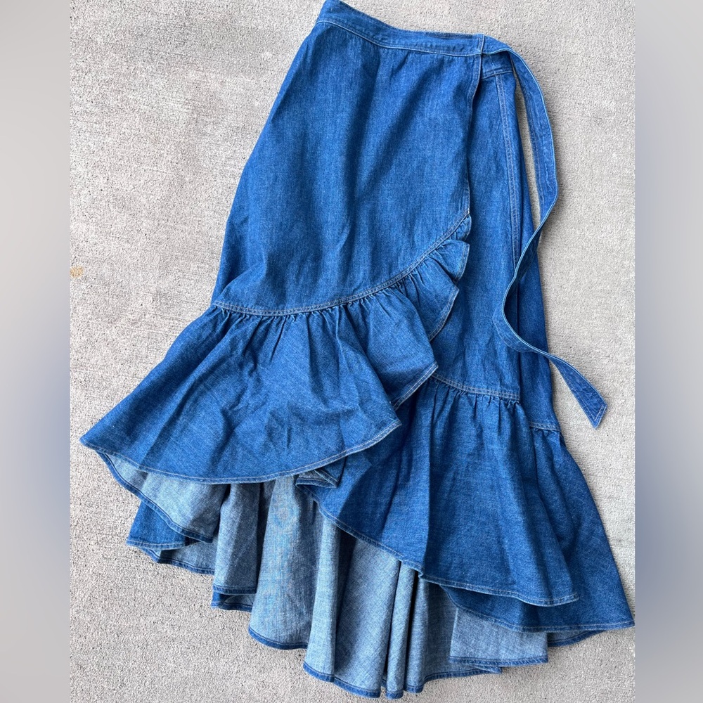 Polo Ralph Lauren ruffled cotton chambray denim wrap skirt NWT adjustable size - Picture 7 of 10